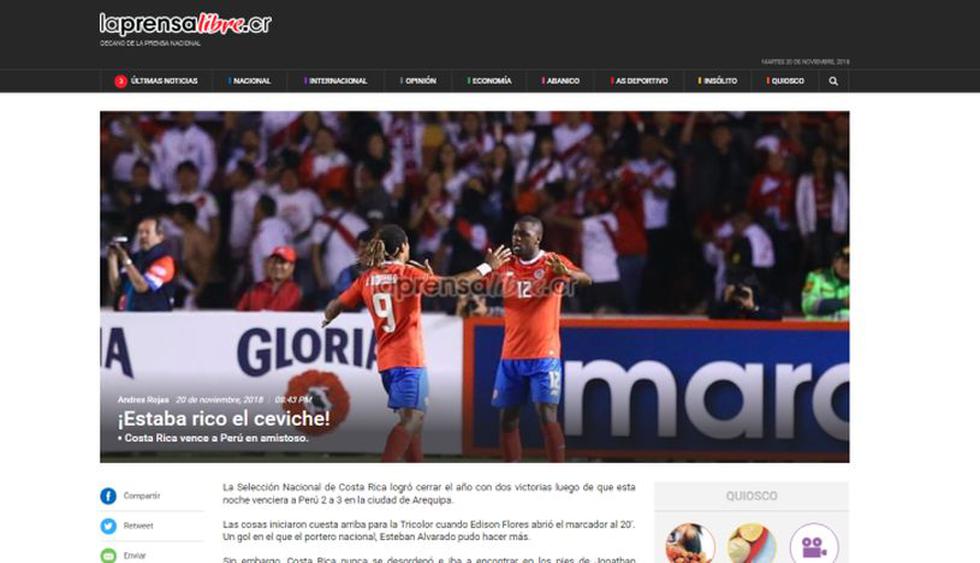 Perú vs Costa Rica: Así informó la prensa internacional la derrota de la selección | Foto: La Prensa Libre de Costa Rica