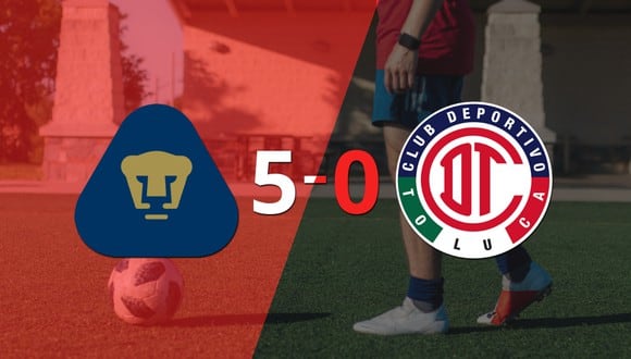 Con doblete de Rogério, Pumas UNAM liquidó 5-0 a Toluca FC
