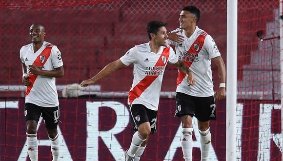 Gonzalo Montiel fue el autor del gol para el triunfo de River ante Nacional por la ida de los cuartos de final. (Foto: @Libertadores)