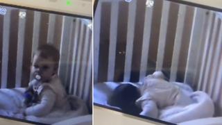 Viral de locura: Bebé se percata que cámara de seguridad la vigila y se queda dormida “en el acto”