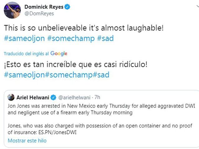 La reacción de los peleadores de UFC ante el nuevo arresto de Jon Jones. (Twitter)