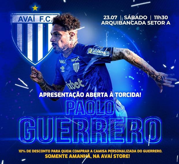 Avaí anunció que presentarán a Paolo Guerrero de manera oficial este sábado. (Foto: Prensa Avaí)
