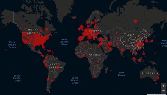 Mapa de casos de coronavirus en el mundo.