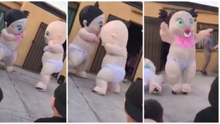 Baby shower es viral por pelea de muñecos gigantes para revelar así el sexo del bebé