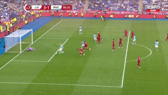 Erling Haaland y un fallo increíble en el Liverpool vs. Manchester City. (Foto: ESPN)