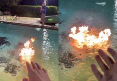 Piscina llena de agua se prende fuego en video viral que desconcierta a más de uno en TikTok
