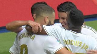¡Asistencia de James! El gran pase del colombiano para el doblete de Benzema y el 2-0 del Real Madrid ante Levante