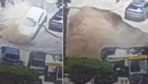 Un socavón se tragó a tres automóviles en Jerusalén. El video se volvió viral en Internet. (Foto: Noticias Telemundo / YouTube)