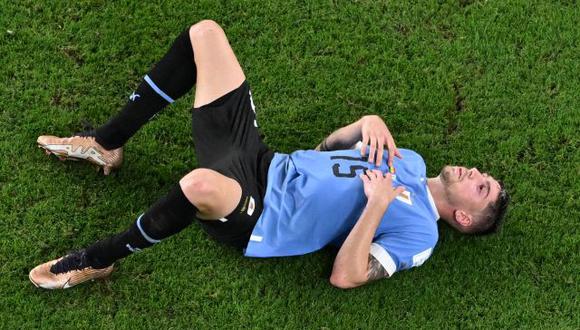 Uruguay's midfielder #15 Federico Valverde reacts at the end of the Qatar 2022 World Cup Group H football match between Ghana and Uruguay at the Al-Janoub Stadium in Al-Wakrah, south of Doha on December 2, 2022. (Photo by Fran�ois-Xavier MARIT / AFP)