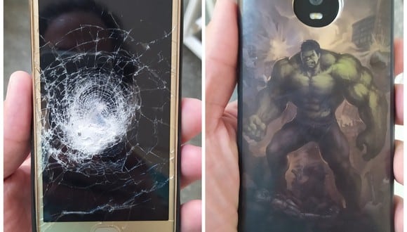 El celular con funda de Hulk de un hombre detiene una bala disparada a su pecho y lo salva. (Foto: Twitter | Oparbento1)