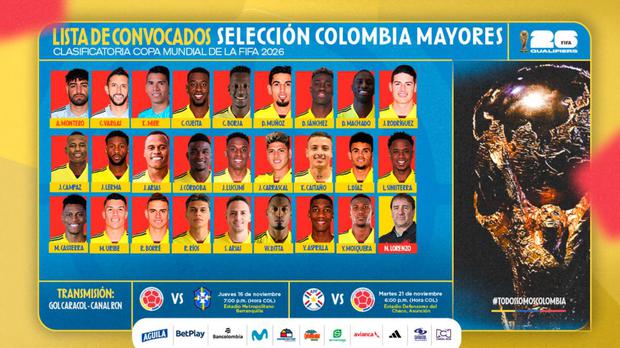 Esta es la lista de convocados de Colombia para las Eliminatorias de noviembre (Foto: @FCFSeleccionCol).