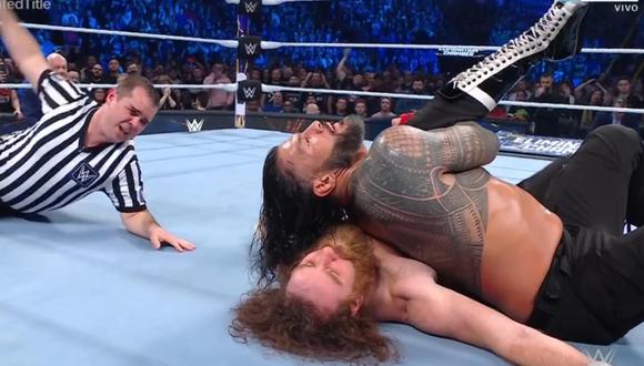 Roman Reigns venció a Sami Zayn y retuvo sus títulos en WWE Elimination Chamber 2023 | Foto: Captura