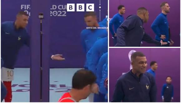 Kyle Walker no aceptó el saludo de Kylian Mbappé previo al Francia vs. Inglaterra. (Foto: Captura)