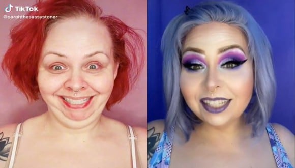 Aparte de sus cambios de imagen, la tiktoker da consejos sobre maquillaje a sus seguidores. (Foto: @sarahthesassystoner/composición)