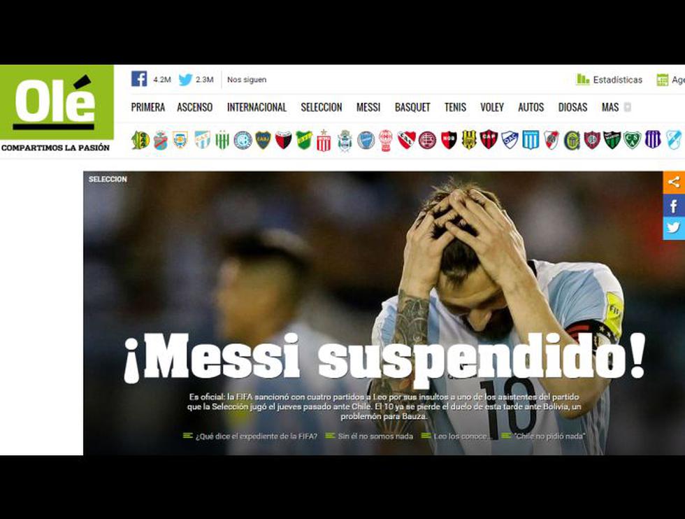 Así reaccionaron los medios tras la sanción de Lionel Messi (Captura)