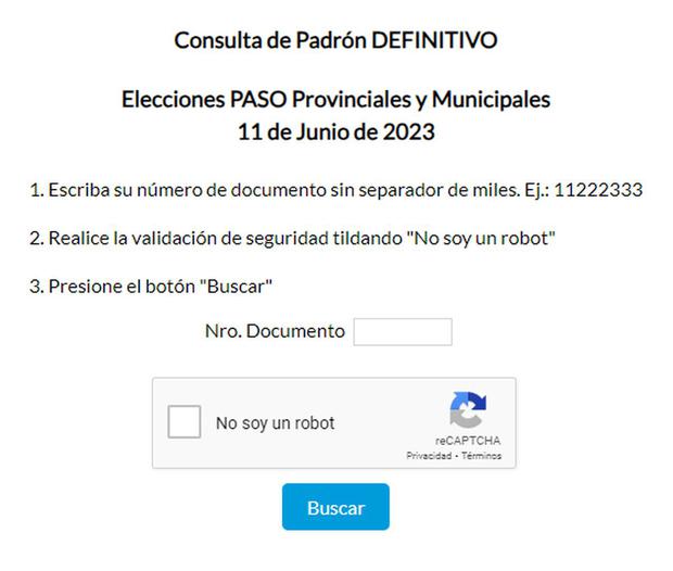 Website to see where you have to vote if you live in Mendoza (Photo: Government of Argentina)