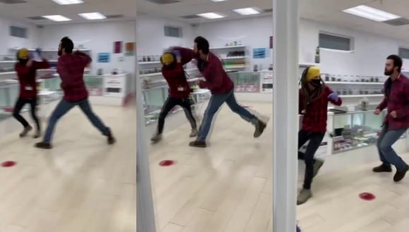 Un video viral muestra la violenta reacción de un sujeto que se fue a los golpes con el empleado de una tienda solo porque le pidió usar mascarilla. | Crédito: KEZI 9 News / Facebook