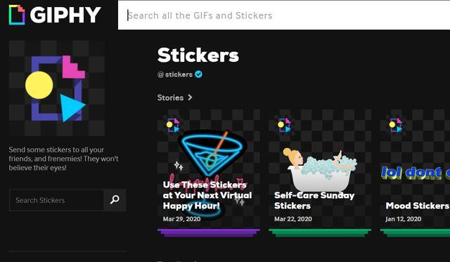 Para poder descargar los stickers animados dirígete y descarga uno en Giphy. (Foto: Captura)