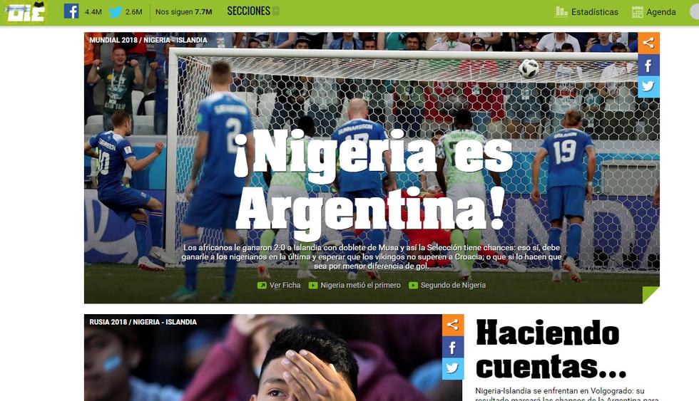 Nigeria vs. Islandia: así informó prensa albiceleste el minuto a minuto que le da vida a la Selección Argentina en Rusia 2018.