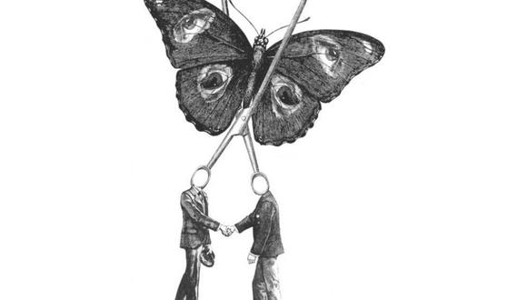 En la imagen del test visual aparecen tres elementos: dos hombres, una tijera y una mariposa. ¿Cuál llama tu atención?| Foto: chedonna
