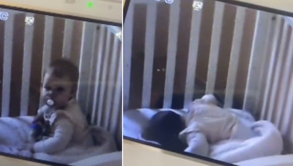 Una bebé fingió dormir de manera insólita al descubrir que era vigilada por una cámara de seguridad. (Foto: @emmahore / TikTok)