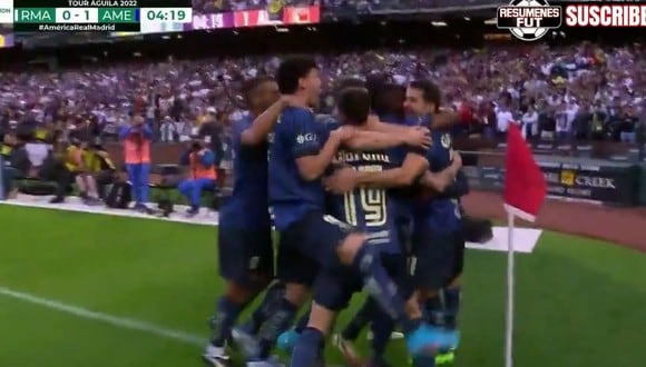 Gol de Henry Martin para el 1-0 del América vs. Real Madrid por amistoso (Foto: Twitter).