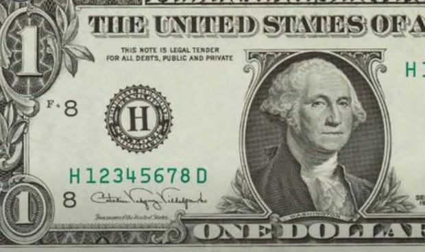 Así se observa un billete de 1 dólar con la serie numérica en escalera (Foto: Beto Coin/YouTube)