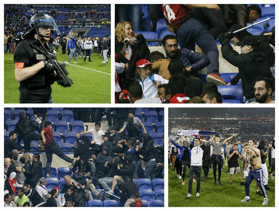 Descontrol, golpes e invasión en la previa al Lyon-Besiktas: las postales de los incidentes en Europa League. (AFP / Reuters)