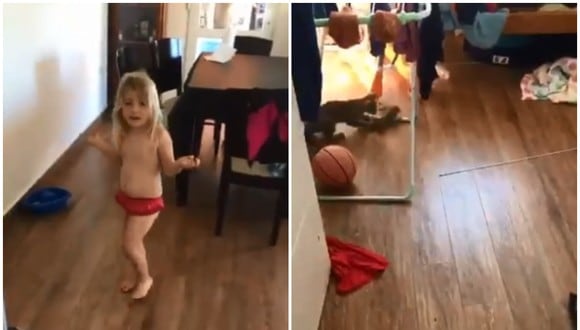 El video viral muestra el momento en que una niña le avisa a su madre lo que está haciendo la mascota en otra habitación. Fueron juntas a ver al animal y la mujer terminó gritando del pánico. (Foto: @charlysimoni / Twitter)
