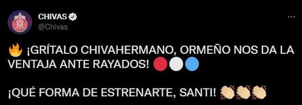 Chivas reaccionó al primer gol de Santiago Ormeño.  (Foto: Twitter)