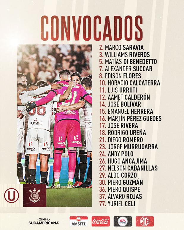 Lista de convocados de Universitario para el duelo ante Corinthians. (Foto: Prensa Universitario)
