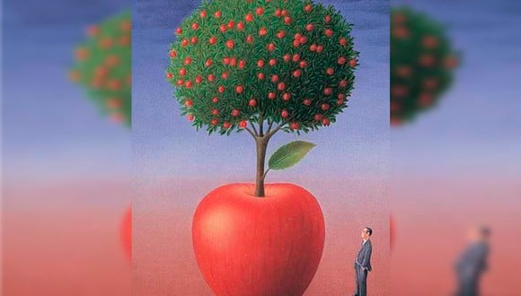 En la imagen del test visual se aprecia el árbol de manzanas, una manzana gigante y un hombre.| Foto: chedonna