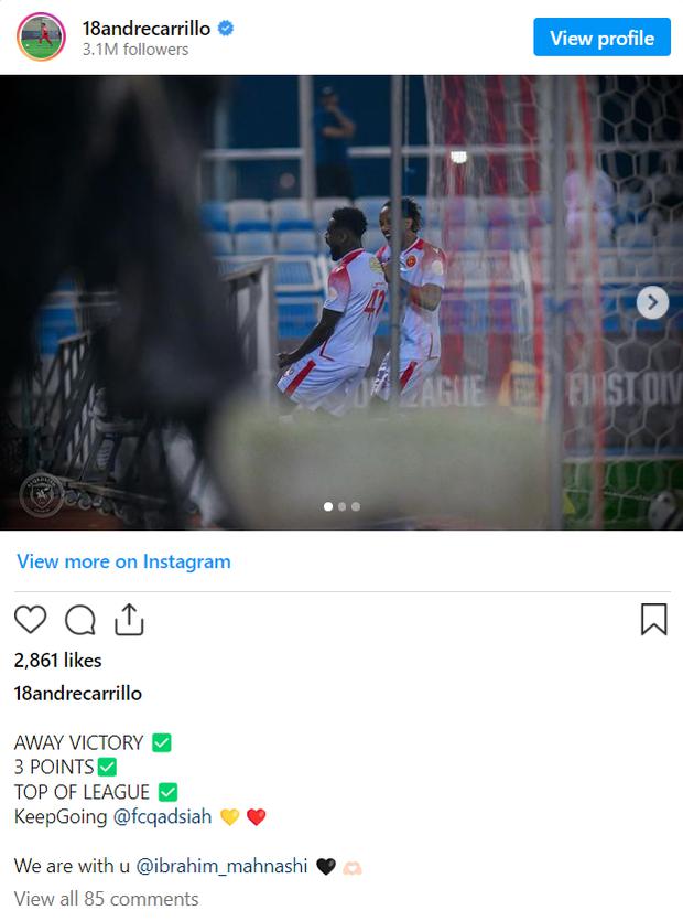 André Carrillo compartió la victoria de Al-Qadisiyah en su cuenta de Instagram. (Foto: Instagram)