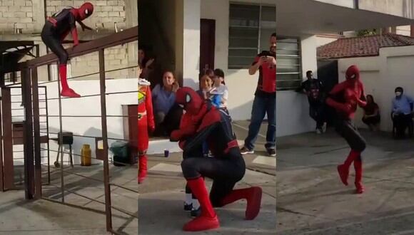 Un video viral tiene como protagonista a un 'Hombre Araña' con unos pasos de baile poco convencionales. | Crédito: @fer_medinac / Twitter.