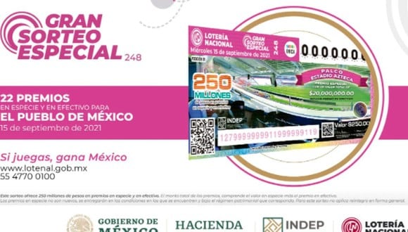 Lotería Nacional 2021: cuáles son los premios y dónde comprar un 'cachito' para el 15 de setiembre (Foto: Gobierno de México).