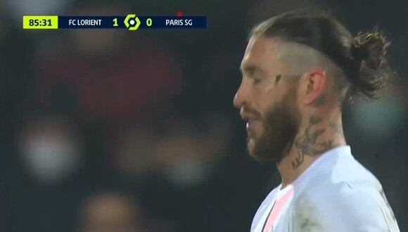 Sergio Ramos fue expulsado en el duelo entre PSG y Lorient. (Foto: Captura ESPN)