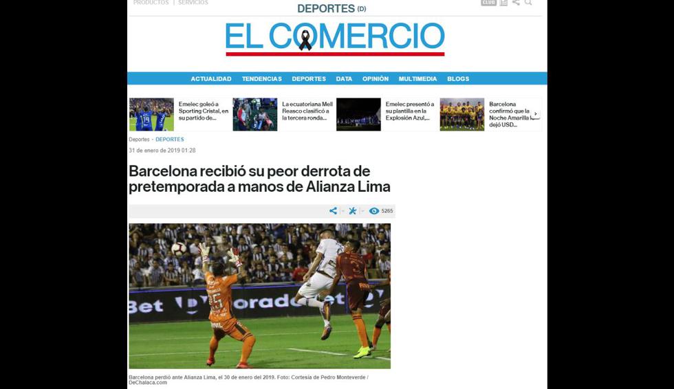 Alianza Lima venció a Barcelona SC en Matute. (Captura)