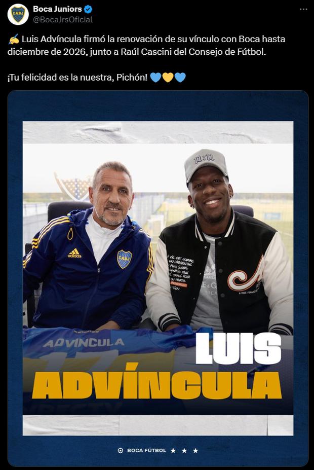 Boca Juniors renovó con Luis Advíncula hasta finales del 2026. (Foto: Twitter)