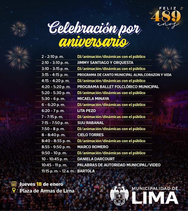 Revisa el cronograma de actividades del jueves 18 de enero. (Foto: Municipalidad de Lima)