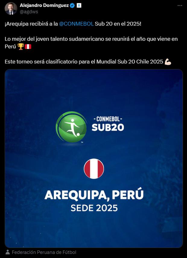 Arequipa será la sede del Sudamericano Sub-20 en el 2025. (Foto: Twitter)