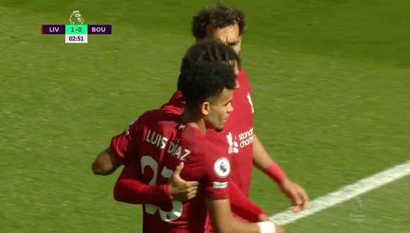 Luis Díaz marcó el 1-0 de Liverpool vs. Bournemouth. (ESPN)
