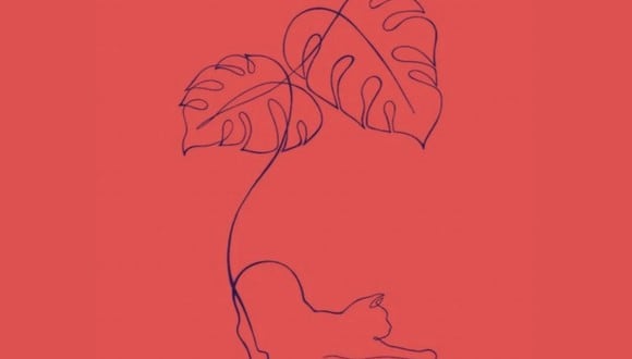 En esta imagen, cuyo fondo es de color coral, se aprecia el dibujo de una planta y el de un gato. (Foto: MDZ Online)