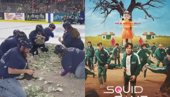 Un grupo de docentes pugnando por recoger todo el dinero en efectivo que puedan fue comparado con 'El juego del calamar', la exitosa serie surcoreana. | Crédito: @AnnieTodd96 / Twitter / Netflix