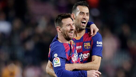 Sergio Busquets y Lionel Messi jugaron juntos en el FC Barcelona hasta mediados de 2021. (Getty)