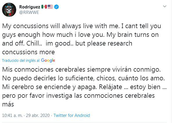 Publicación de Ricardo Rodríguez sobre las secuelas que tiene por las conmociones cerebrales. (Twitter)