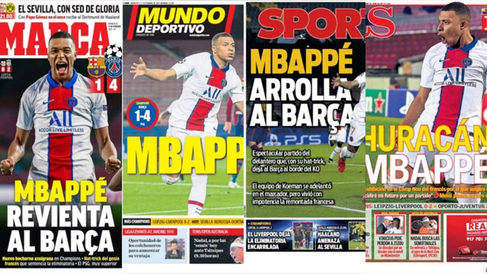 Las portadas de la exhibición de Mbappé ante el Barcelona