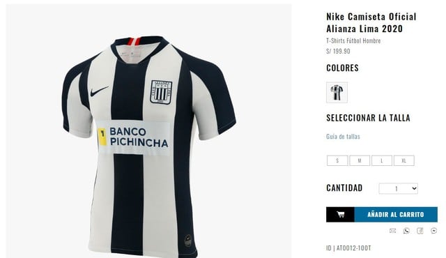 Precio y tallas de la nueva camiseta de Alianza Lima. (Foto: Captura de Marathon Sports)