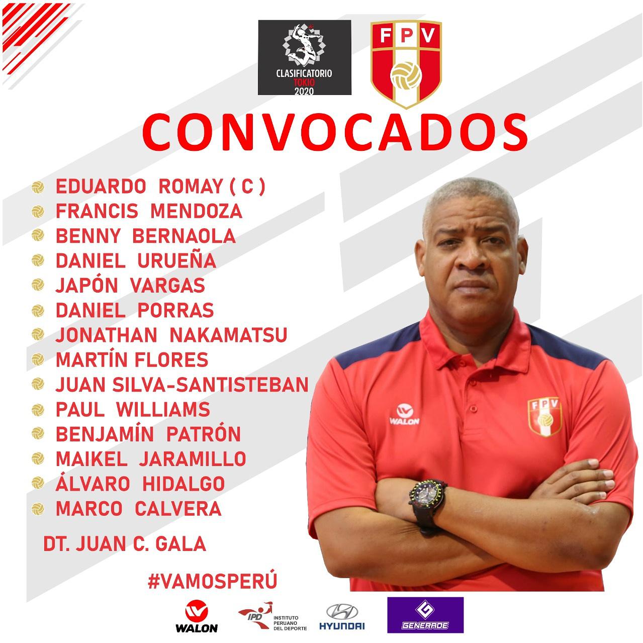 Lista oficial de los convocados a la selección peruana de vóley masculino para el Preolímpico. (FPV)