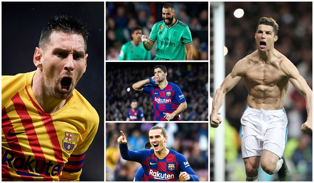 Lionel Messi, Cristiano Ronaldo y los máximos goleadores de LaLiga durante la década 2010-2019. (Getty)
