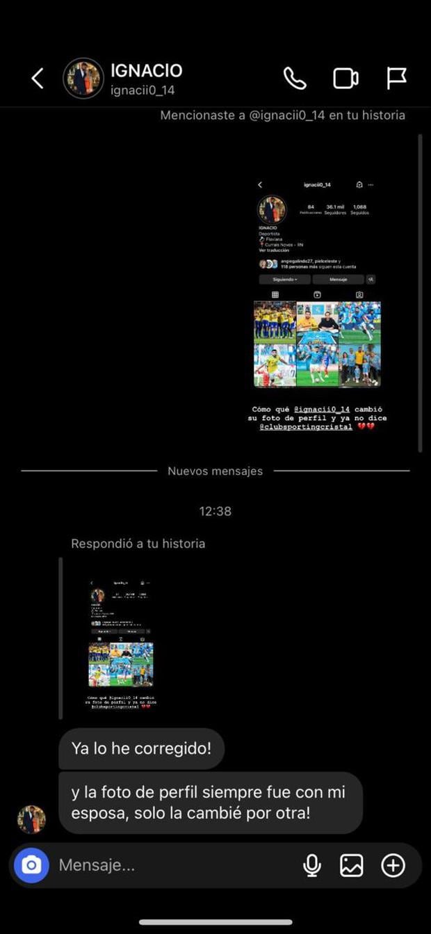 La conversación del hincha de Sporting Cristal con Ignácio Da Silva. (Captura: Instagram)